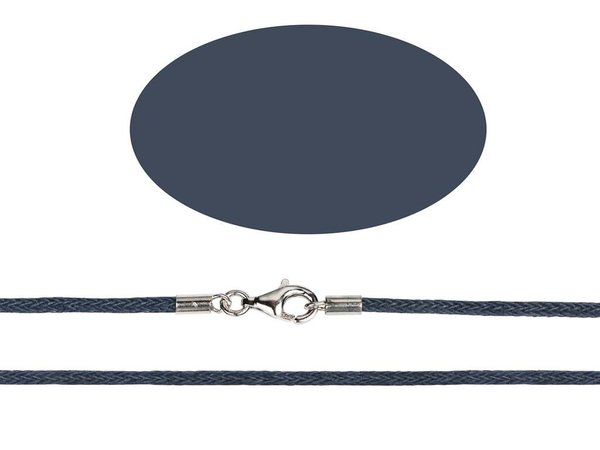 Baumwollcollier - Blau - Silber-Verschluss - 45 cm