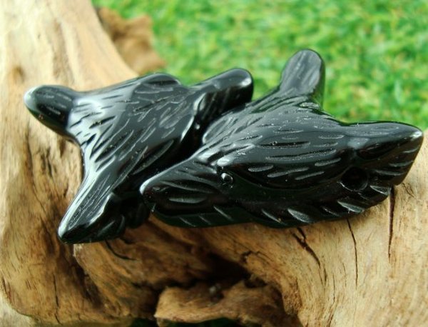 Obsidian - Wolfskopf, gebohrt - Anhänger (1 Stk.)
